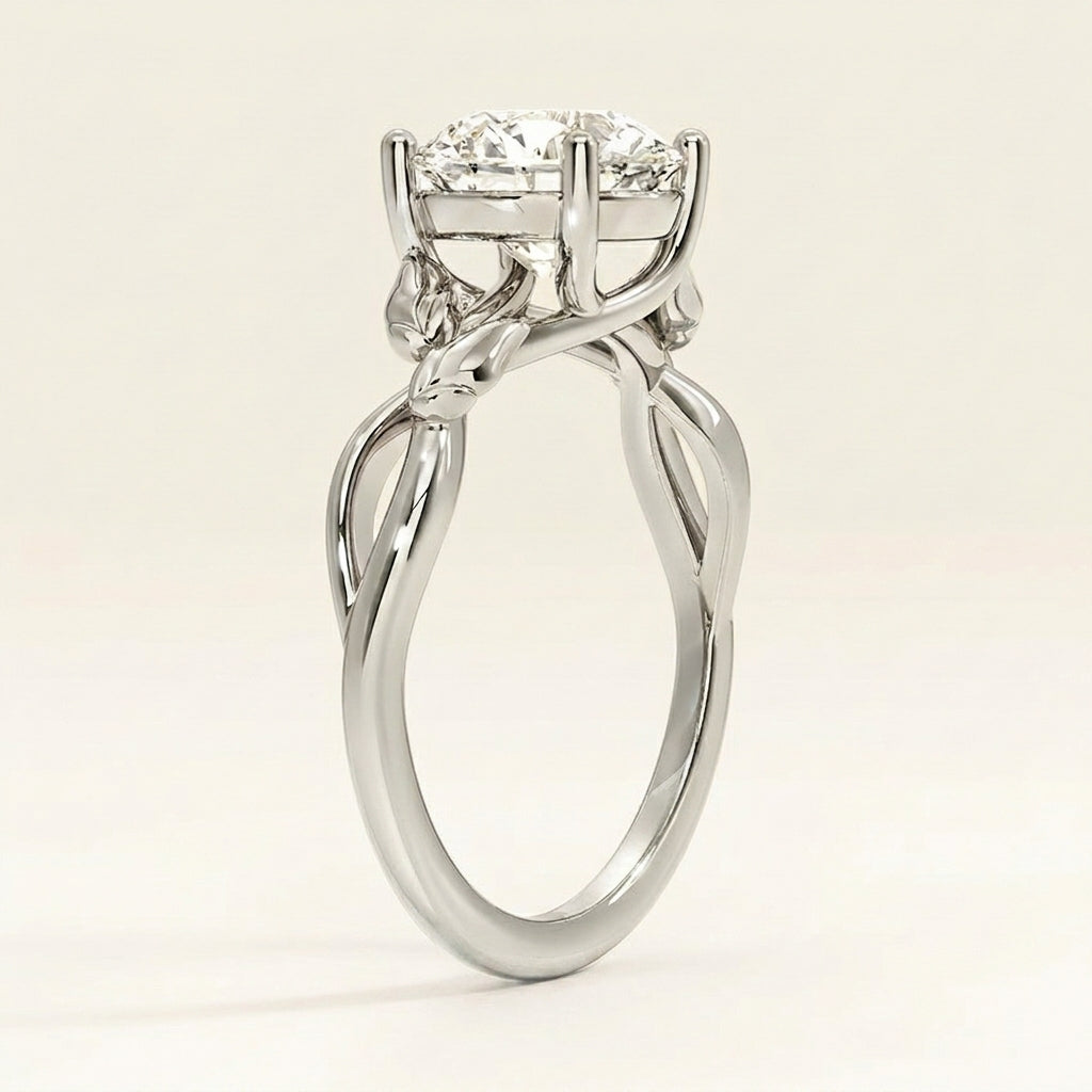 Budding Willow Solitaire Ring in 14K White Gold