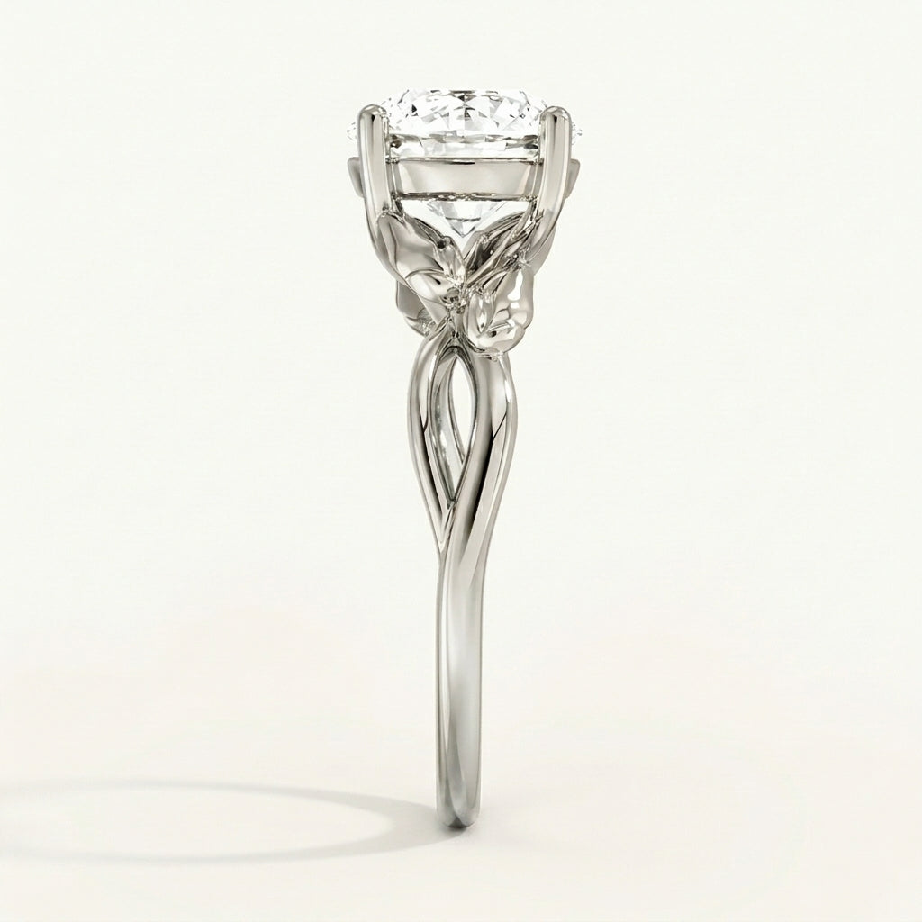 Budding Willow Solitaire Ring in 14K White Gold