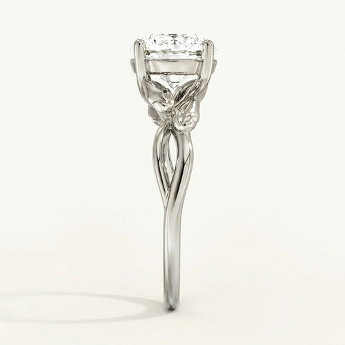 Budding Willow Solitaire Ring in 14K White Gold