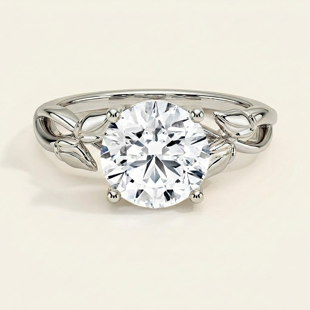 Budding Willow Solitaire Ring in 14K White Gold