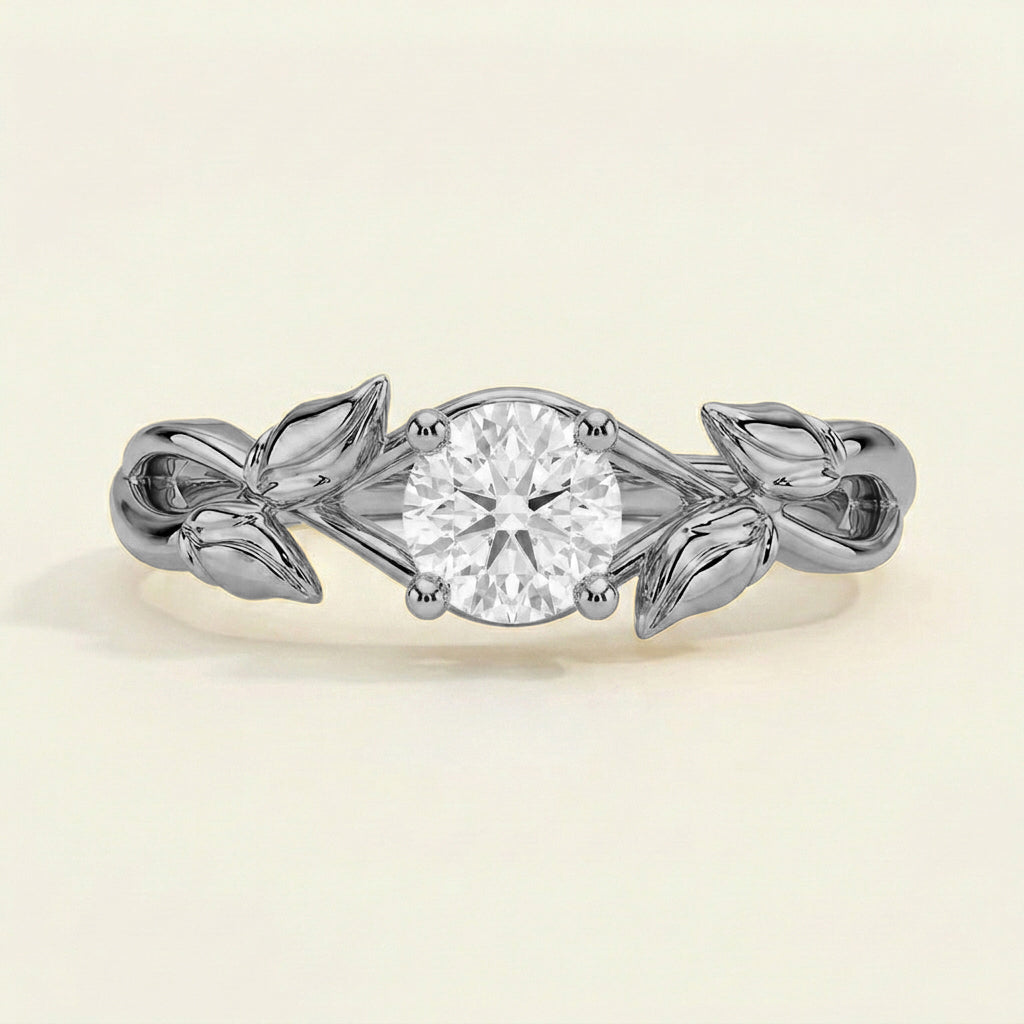 Budding Willow Solitaire Ring in 14K White Gold