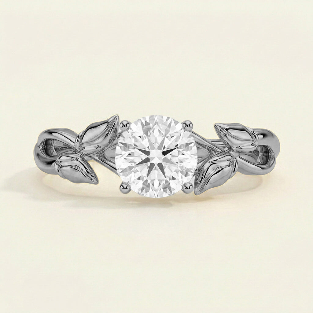 Budding Willow Solitaire Ring in 14K White Gold