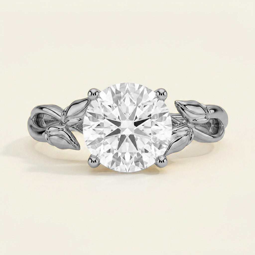 Budding Willow Solitaire Ring in 14K White Gold