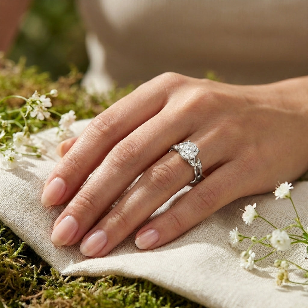 Budding Willow Solitaire Ring in 14K White Gold