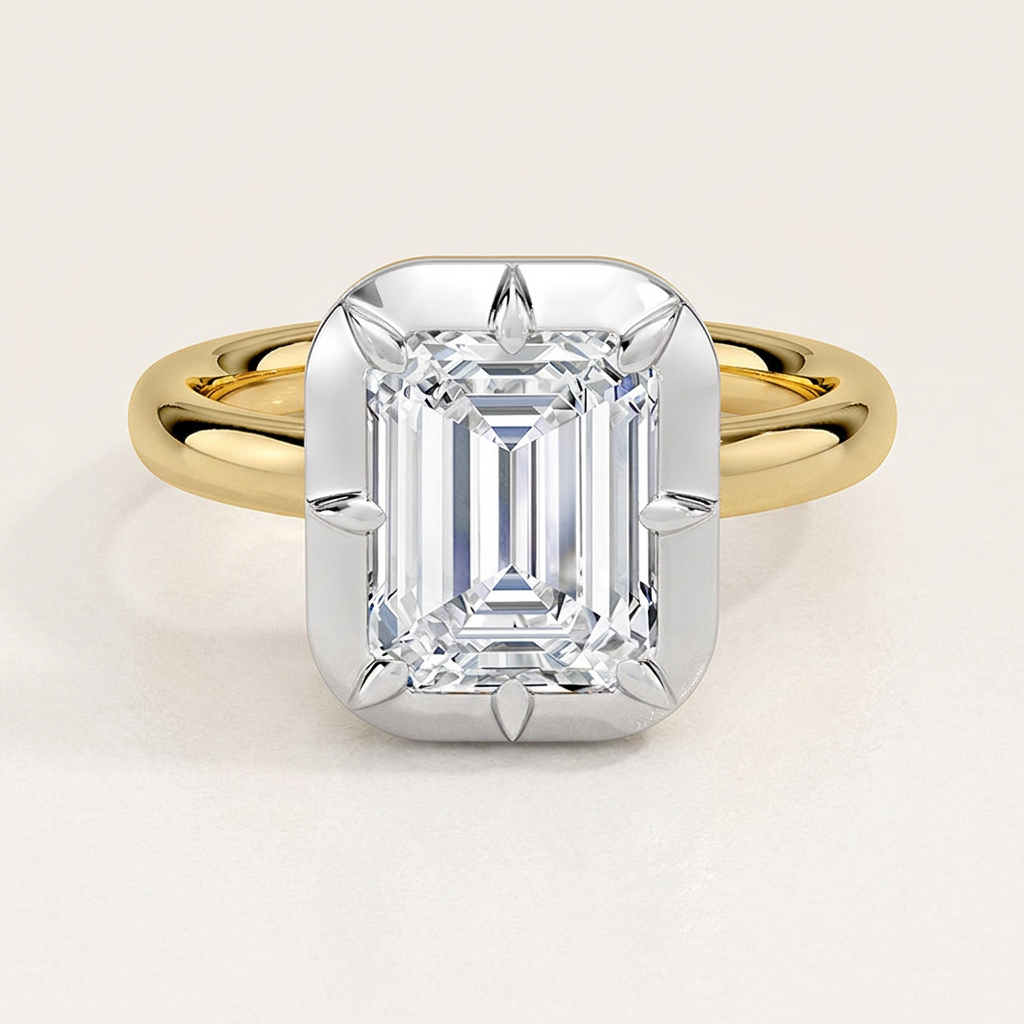 Harper Mixed Metal Solitaire Ring in 18K Yellow Gold