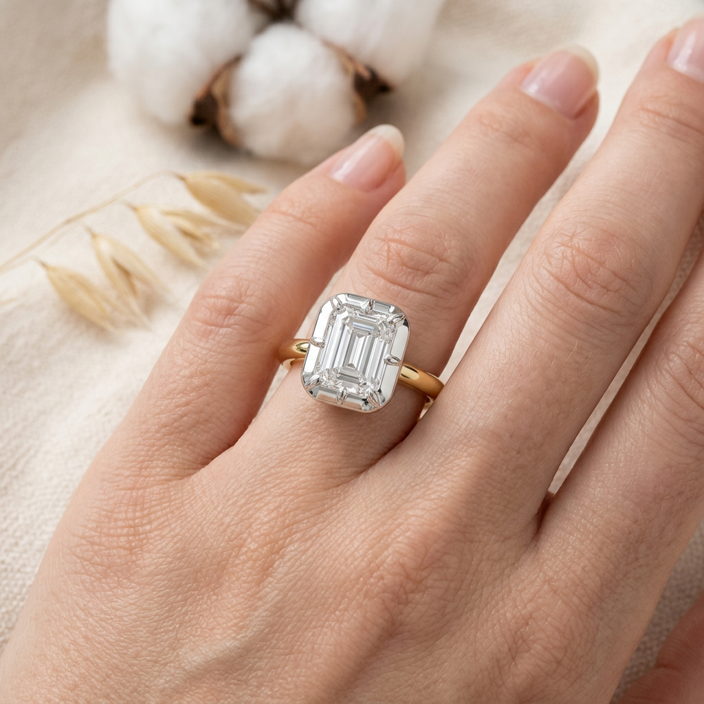 Harper Mixed Metal Solitaire Ring in 18K Yellow Gold