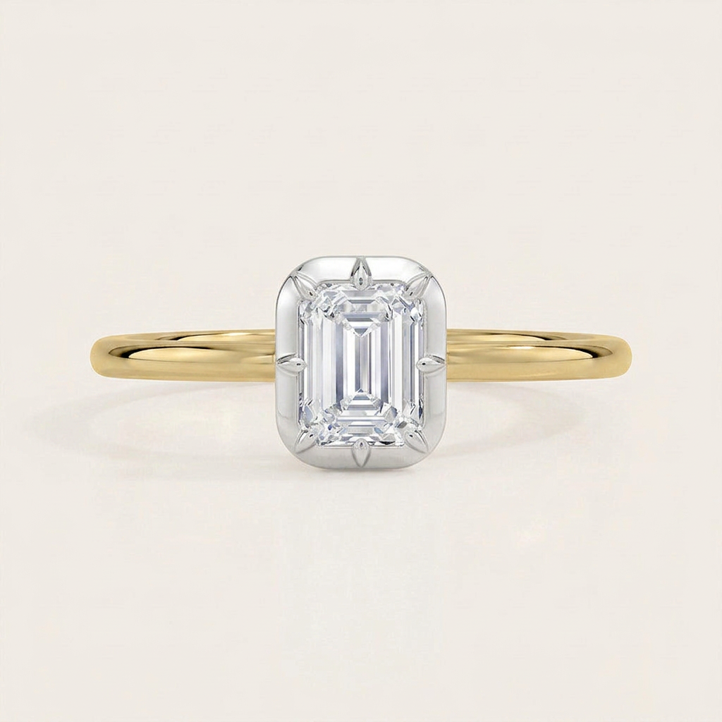 Harper Mixed Metal Solitaire Ring in 18K Yellow Gold