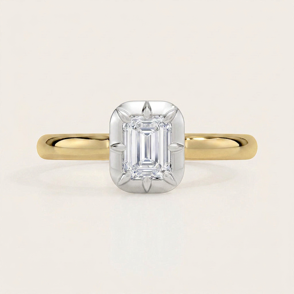 Harper Mixed Metal Solitaire Ring in 18K Yellow Gold