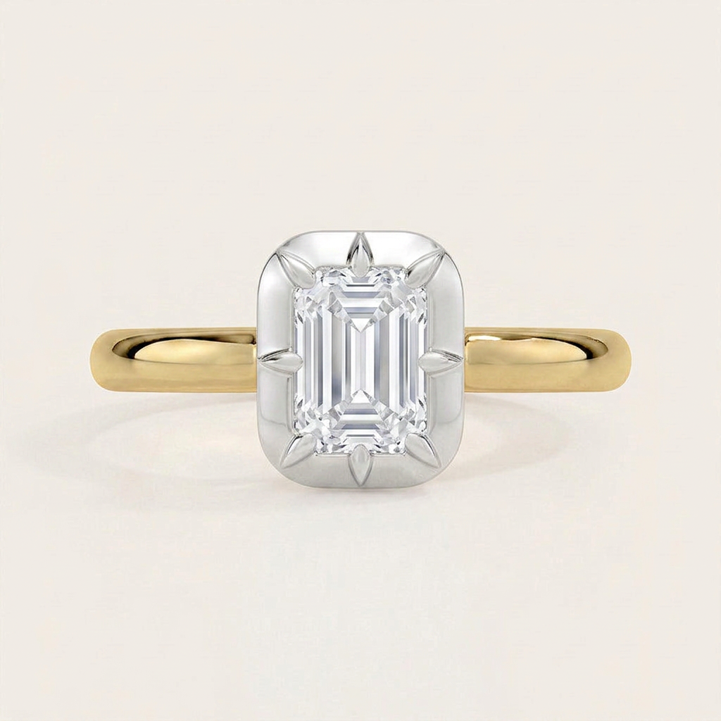 Harper Mixed Metal Solitaire Ring in 18K Yellow Gold