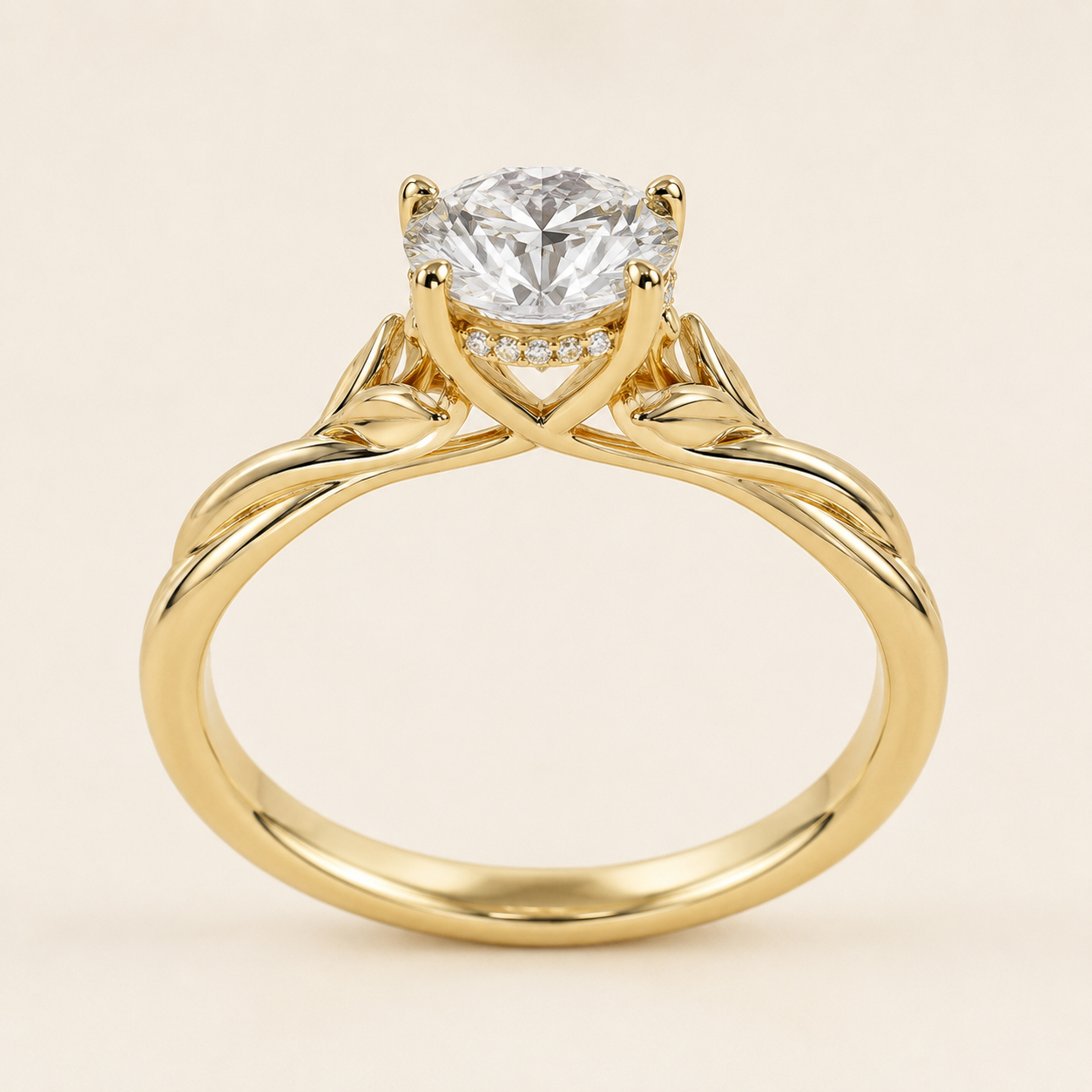 Luna Hidden Halo Diamond Ring in 14K Yellow Gold
