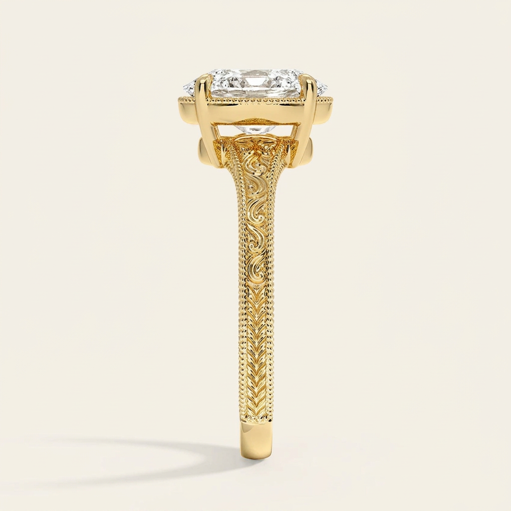 Tapered Elsie Engraved Solitaire Ring in 14K Yellow Gold