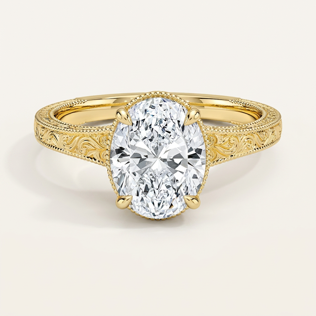 Tapered Elsie Engraved Solitaire Ring in 14K Yellow Gold