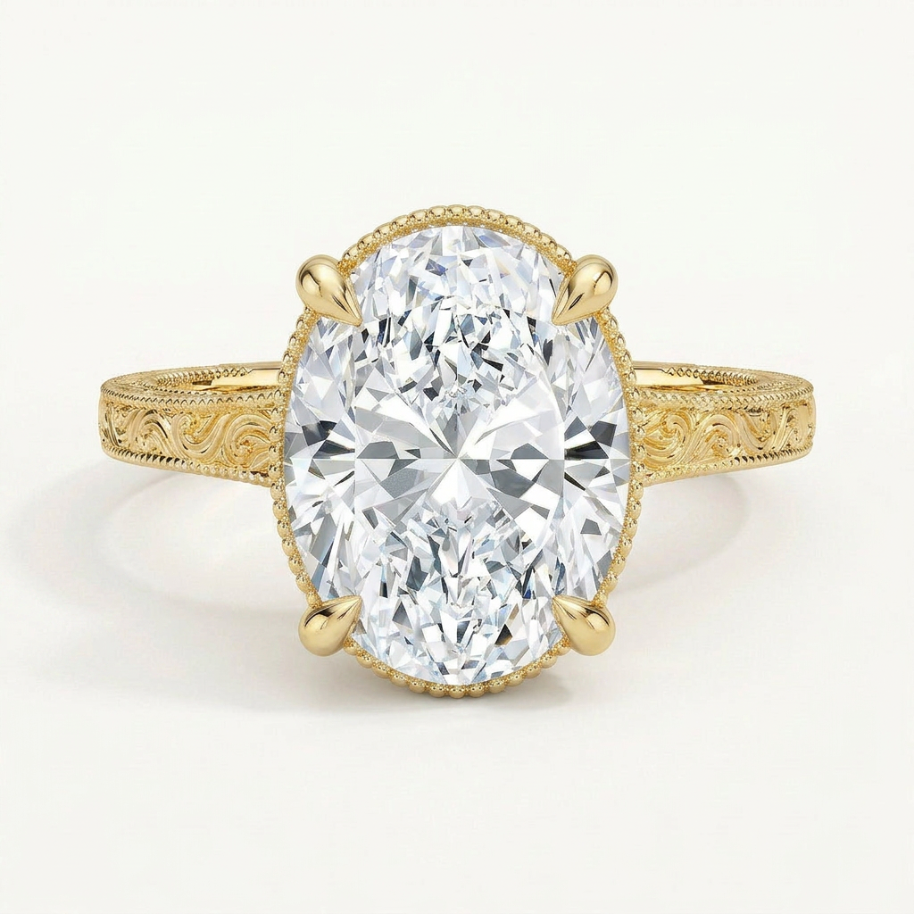 Tapered Elsie Engraved Solitaire Ring in 14K Yellow Gold