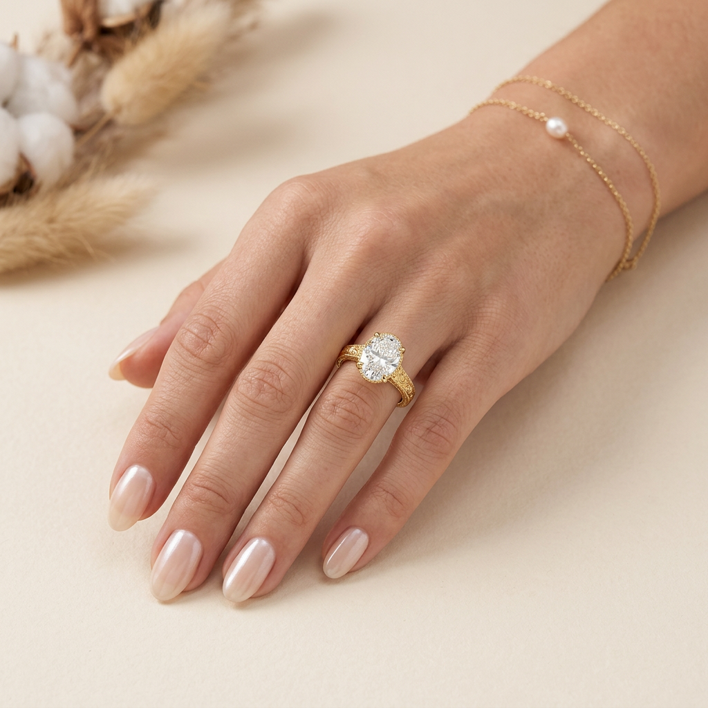 Tapered Elsie Engraved Solitaire Ring in 14K Yellow Gold