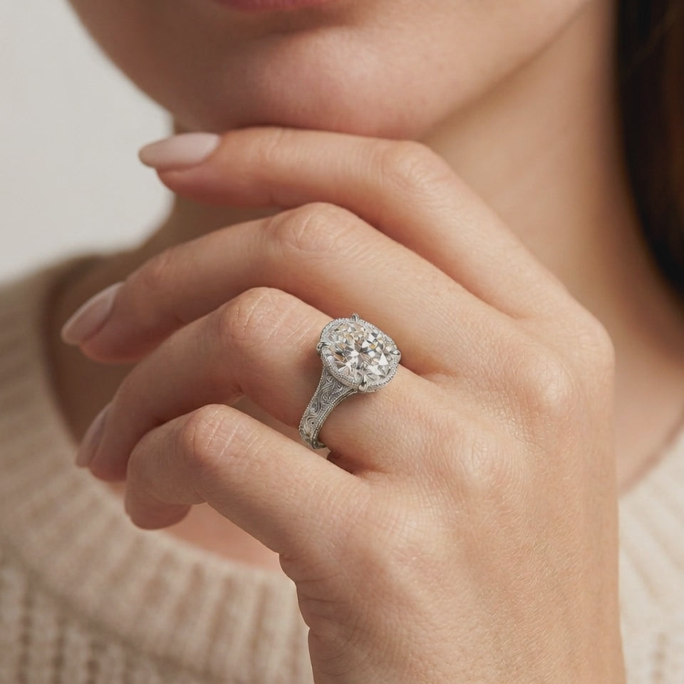 Tapered Elsie Engraved Solitaire Ring in 14K Yellow Gold