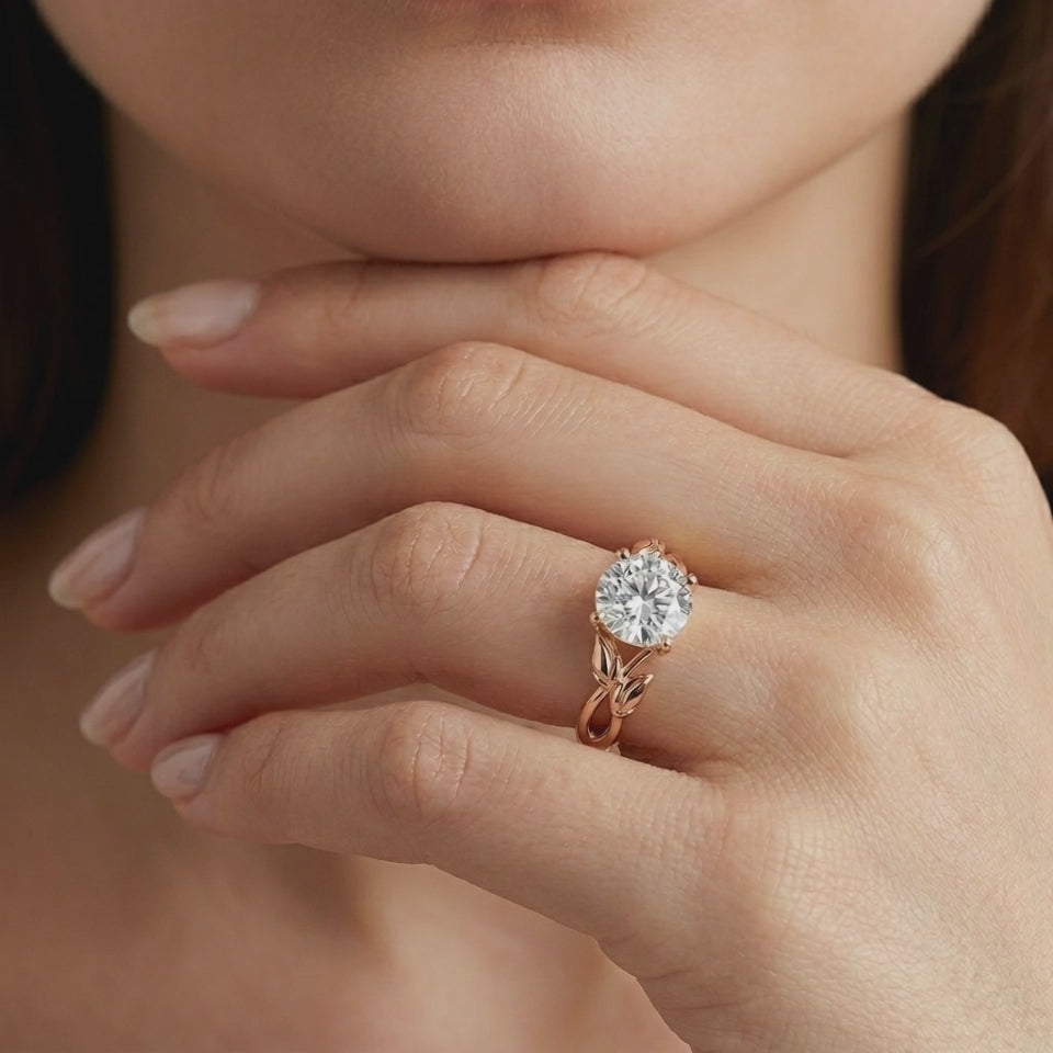 Budding Willow Solitaire Ring in 14K White Gold