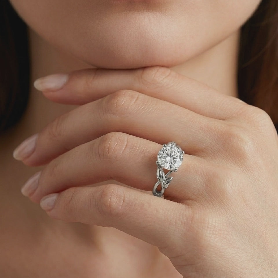 Budding Willow Solitaire Ring in 14K White Gold