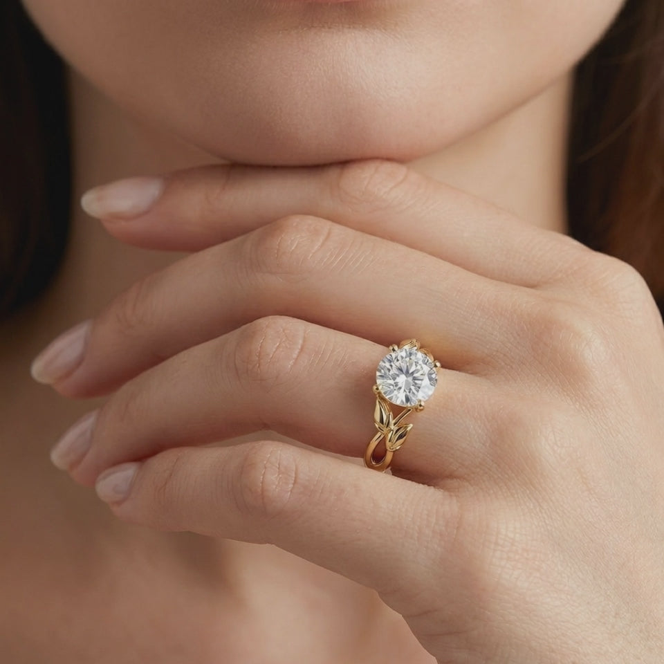 Budding Willow Solitaire Ring in 14K White Gold